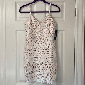 NWT Lulus Perfect Love White and Nude Lace Mini Dress size XS